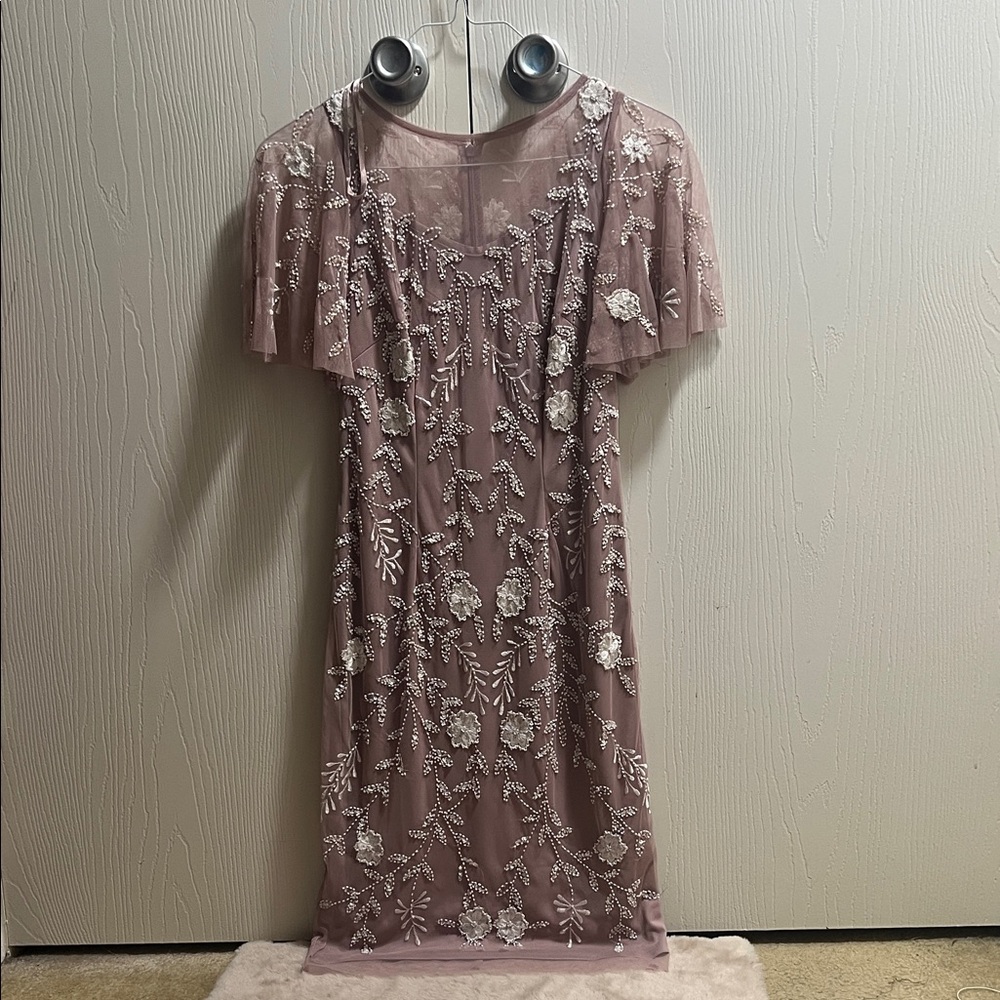 Adrianna Papell Elegant Embroidered Mauve Dress